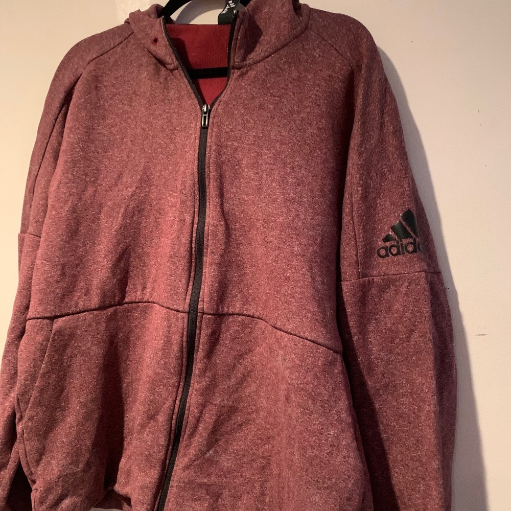 Adidas burgundy zipper hoodie sweatshirt